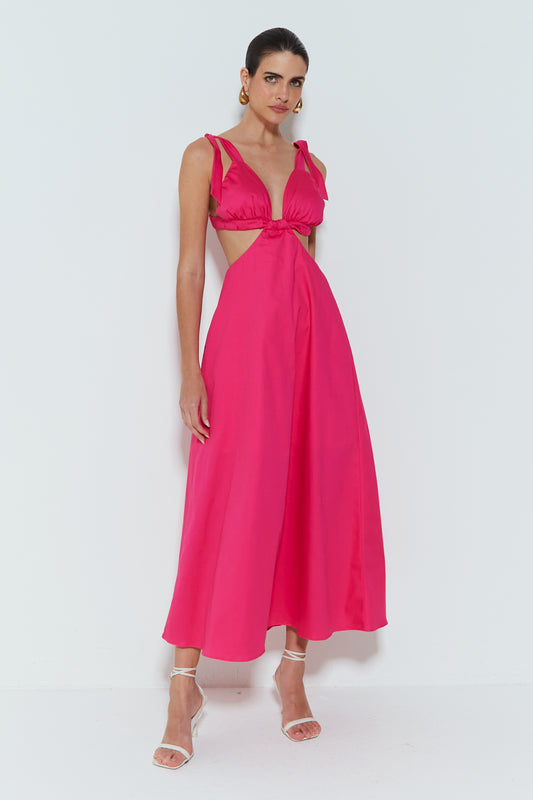 VESTIDO LONGO FRENTE ÚNICA COM AMARRAÇÃO NOS OMBROS PINK