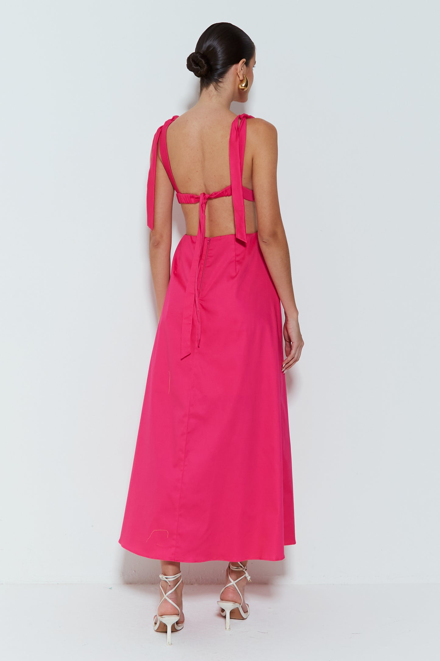 VESTIDO LONGO FRENTE ÚNICA COM AMARRAÇÃO NOS OMBROS PINK