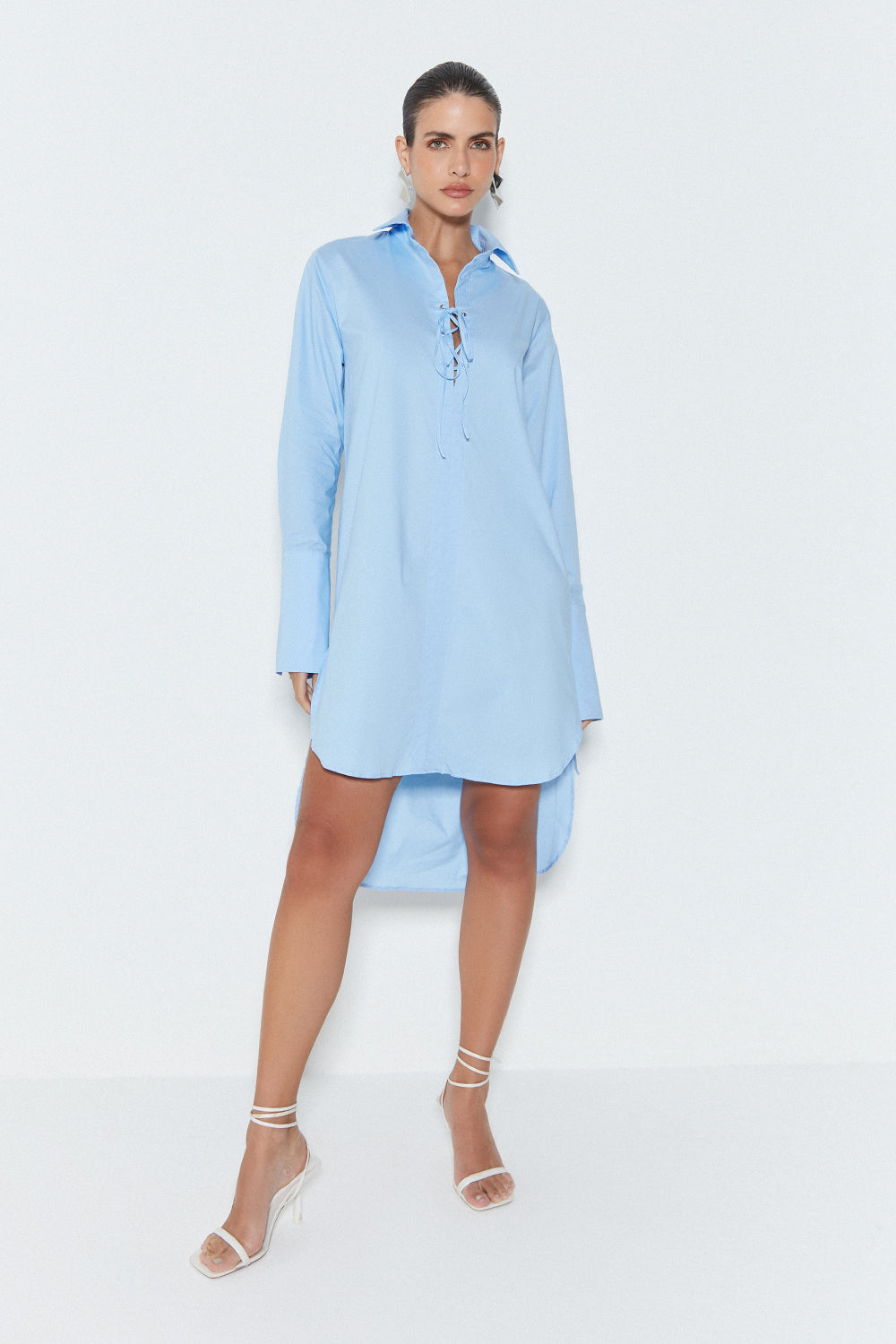 VESTIDO MIDI CHEMISE MANGA LONGA AZUL BEBE – Zen Oficial