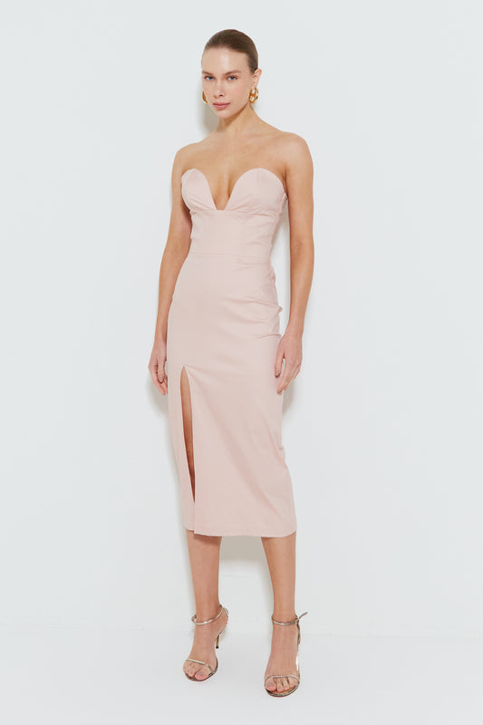 VESTIDO MIDI TOMARA QUE CAIA COM BUSTO ESTRUTURADO ROSE