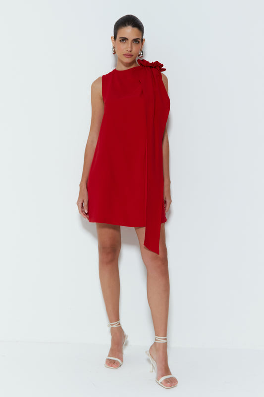 VESTIDO CURTO COM DETALHE E FAIXA NO OMBRO VERMELHO