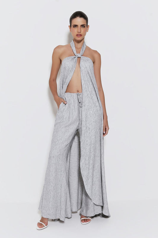 CALÇA RETA FLUIDA COM ELASTICO NA CINTURA AZUL