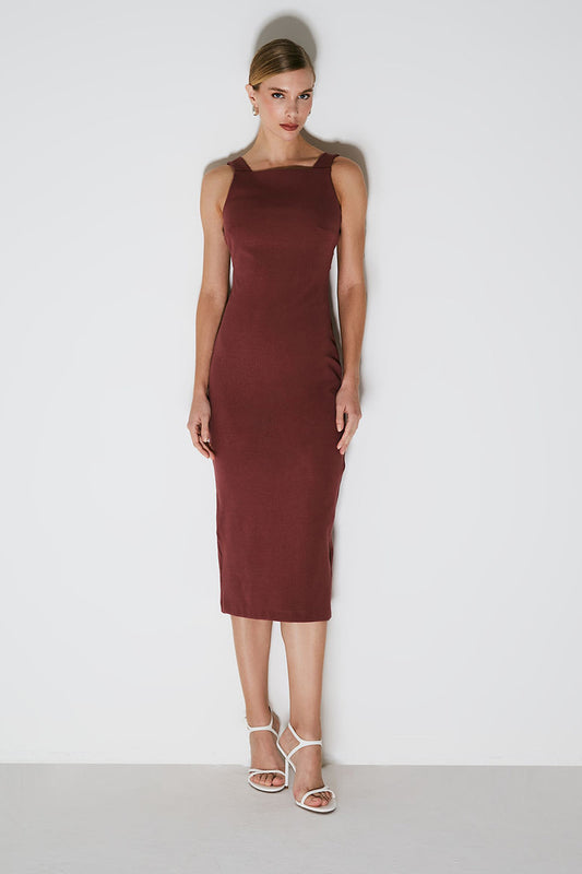 VESTIDO MIDI COM DETALHE EM TIRAS NAS COSTAS UVA