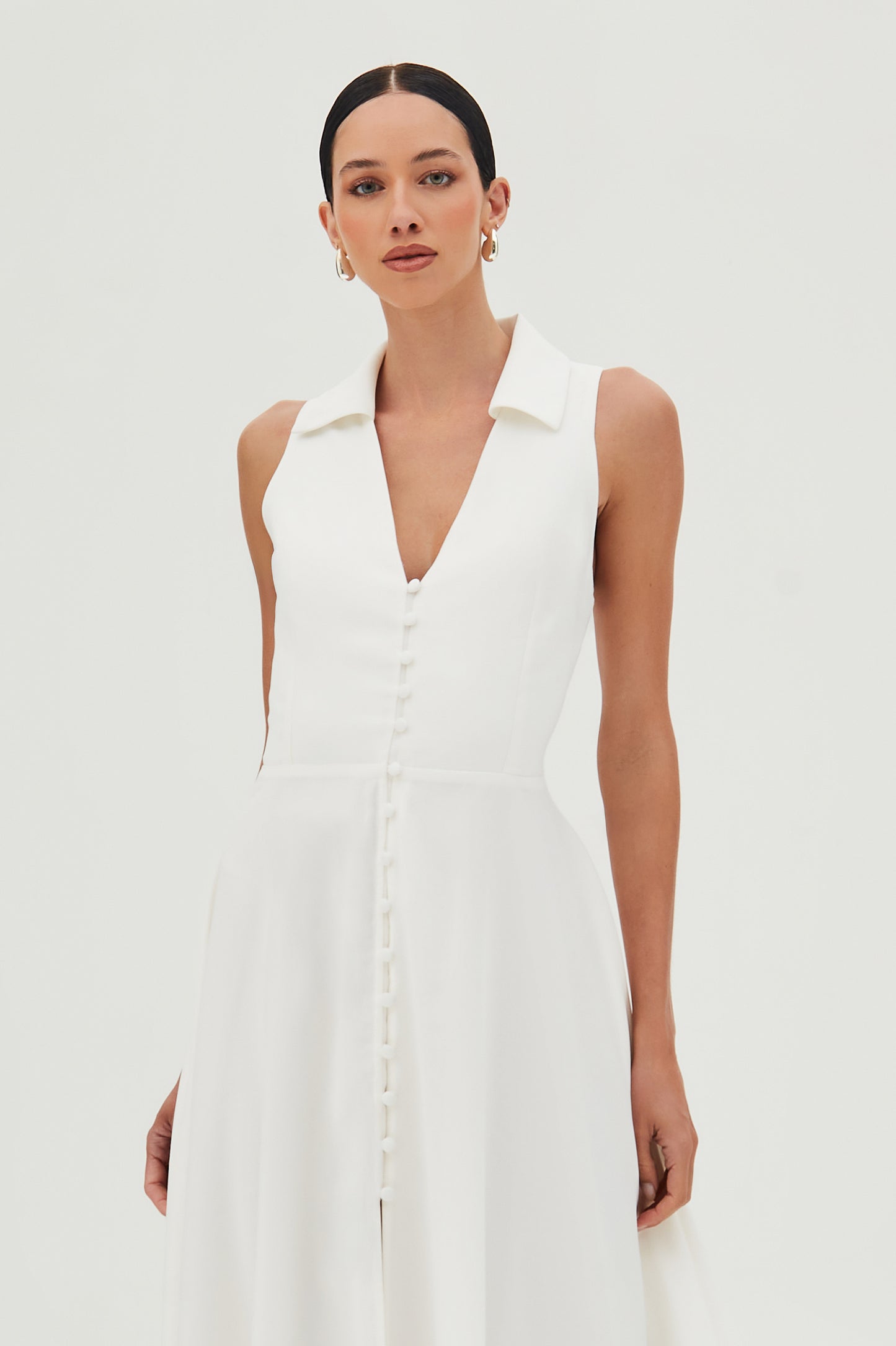 VESTIDO MIDI COM BOTOES FRONTAL ABERTURA COSTAS OFF WHITE