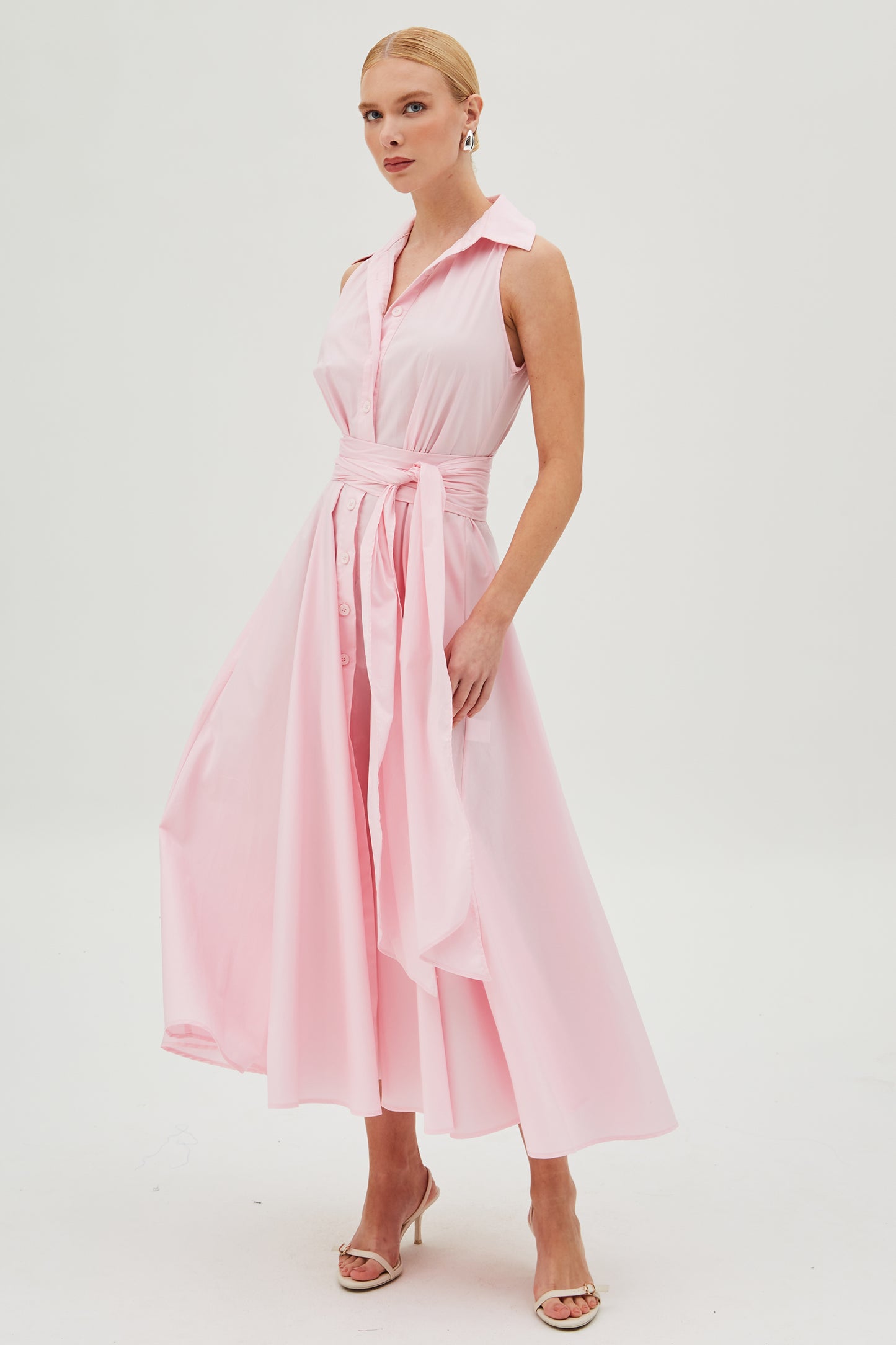 CHEMISE COM FAIXA PARA AMARRACAO E BOTOES ROSA BEBE