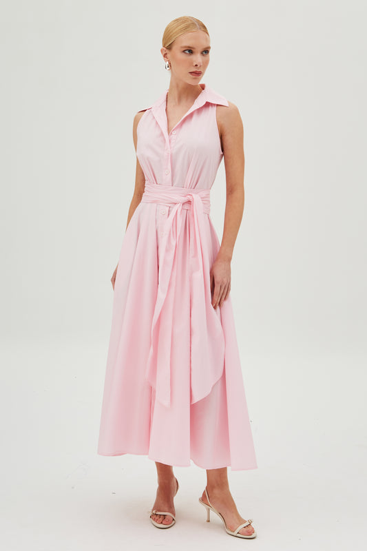 CHEMISE COM FAIXA PARA AMARRACAO E BOTOES ROSA BEBE