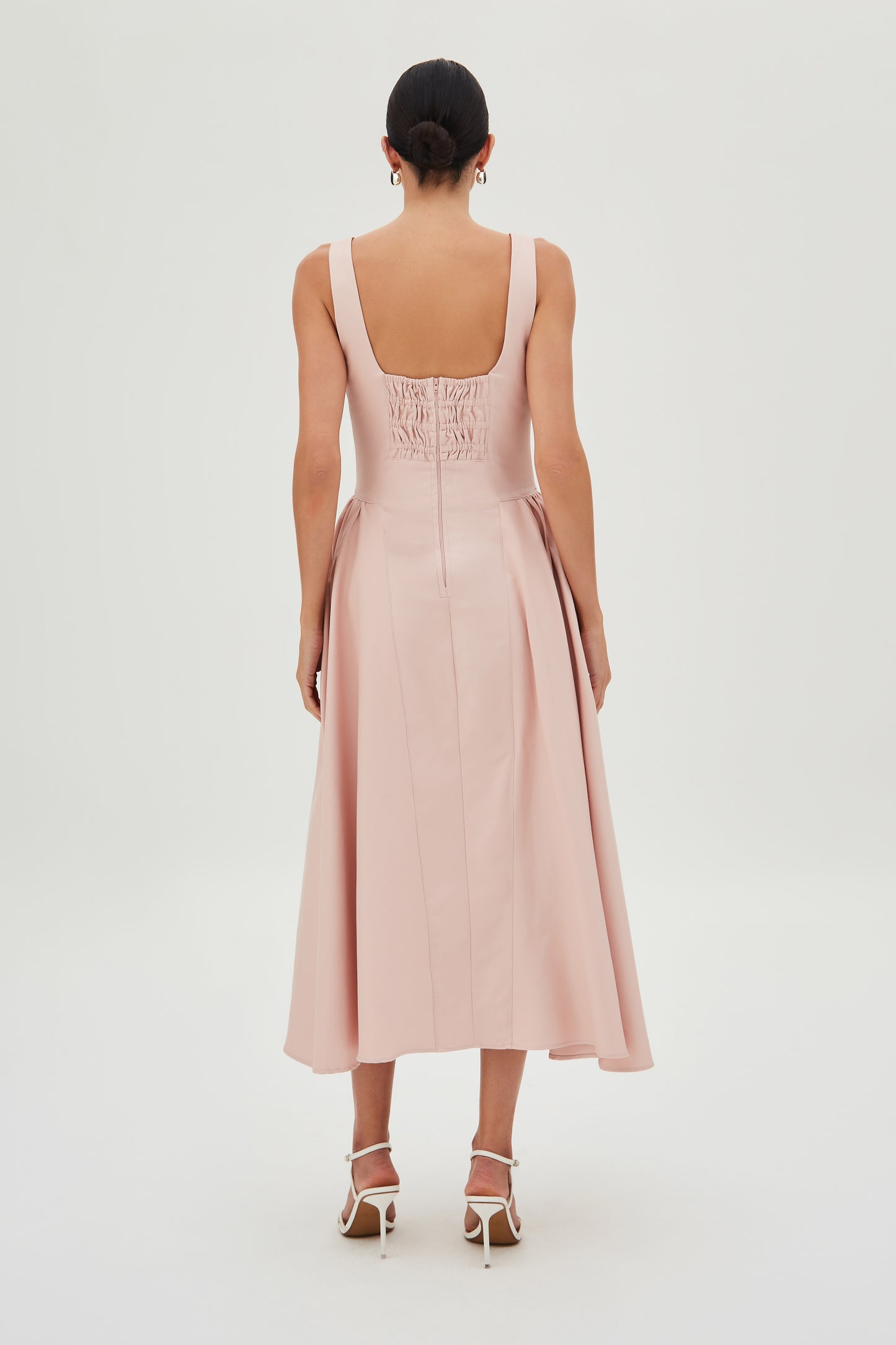 VESTIDO MIDI COM SAIA ESTRUTURADA E AMPLA ROSE