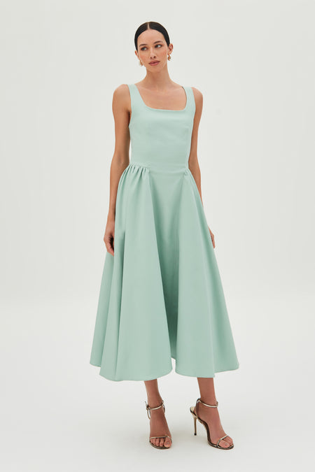 VESTIDO MIDI COM SAIA ESTRUTURADA E AMPLA VERDE MENTA