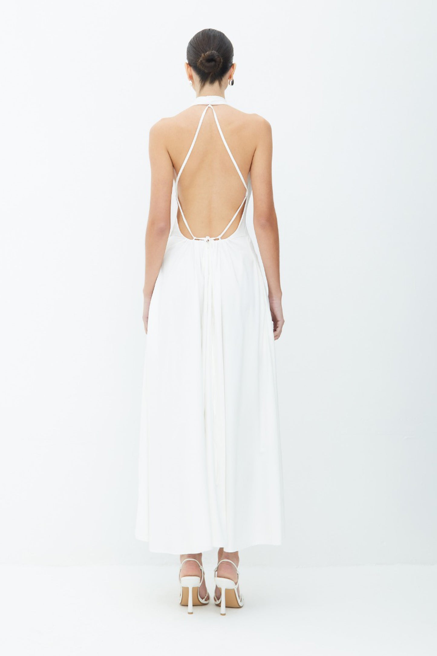 VESTIDO LONGO FRENTE UNICA COM AMARRACAO COSTAS OFF WHITE