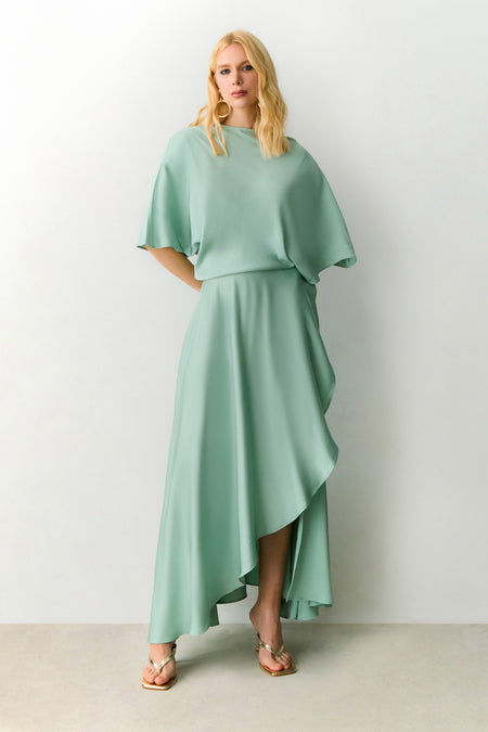 VESTIDO MIDI FLUIDO COM TRANSPASSE SAIA VERDE MINT