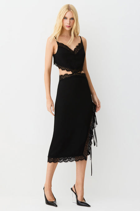 VESTIDO MIDI AMARRACAO LATERAL PERNA E COSTAS PRETO