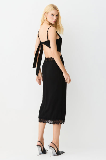 VESTIDO MIDI AMARRACAO LATERAL PERNA E COSTAS PRETO