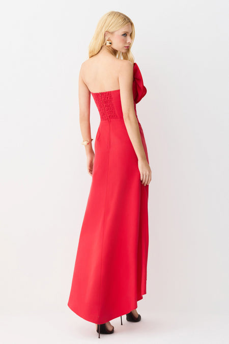 VESTIDO MIDI DECOTE ASSIMETRICO ESTRUTURADO VERMELHO