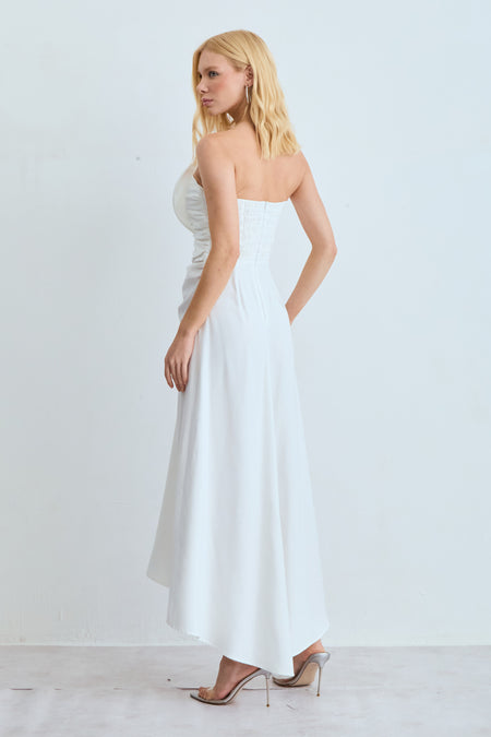 VESTIDO MIDI DECOTE ASSIMETRICO ESTRUTURADO OFF WHITE