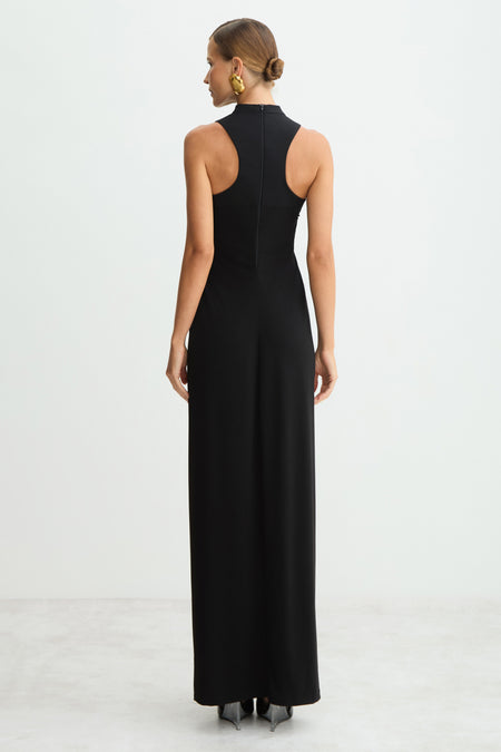 VESTIDO MIDI ESTRUTURADO SAIA TULIPA GOLA MEDIA PRETO