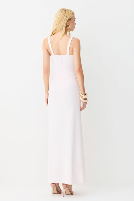 VESTIDO MIDI TORCAO LATERAL RECORTE BUSTO ROSA CELESTIAL