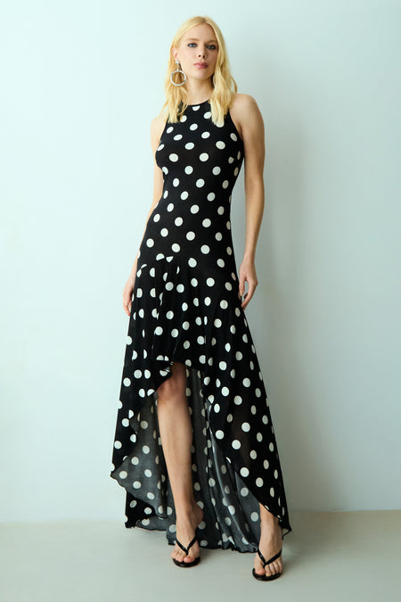 VESTIDO MULLET EM ESTAMPA POÁ PRETO