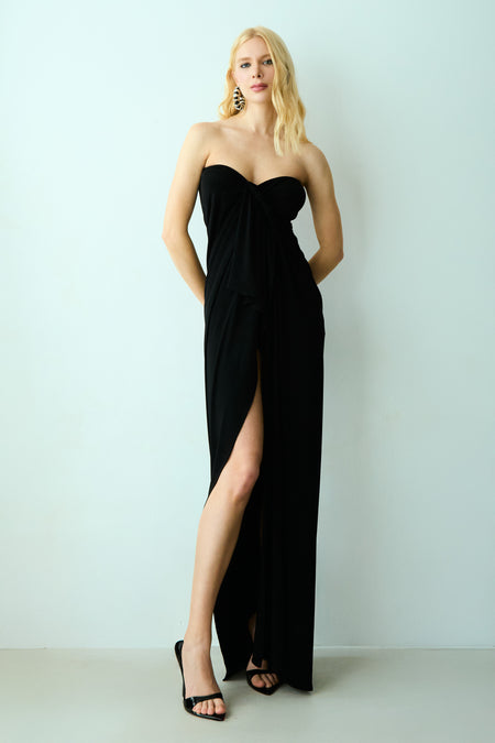 VESTIDO MIDI TOMARA QUE CAIA COM TORCAO BUSTO PRETO