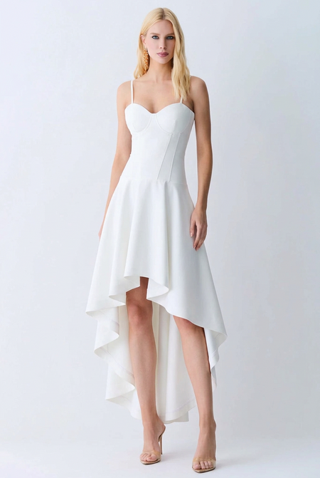 VESTIDO MULLET ACINTURADO COM BARRA AMPLA ALCA FINA OFF WHITE