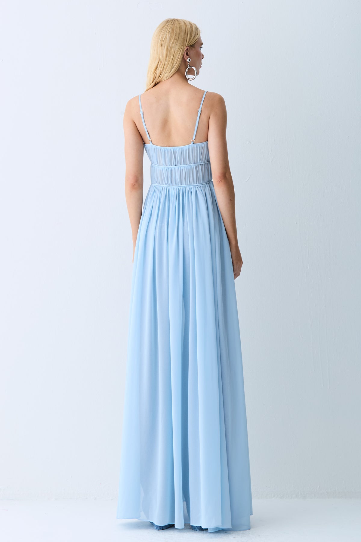 VESTIDO MIDI ALONGADO TUNICA COM AMARRACOES AZUL POLAR