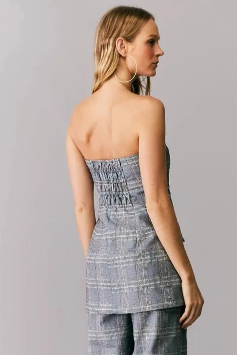 BLUSA TOMARA QUE CAIA COM BOLSOS XADREZ RUSTICO