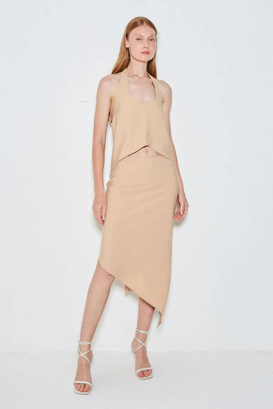 SAIA MIDI BARRA ASSIMETRICA KAKI CLARO