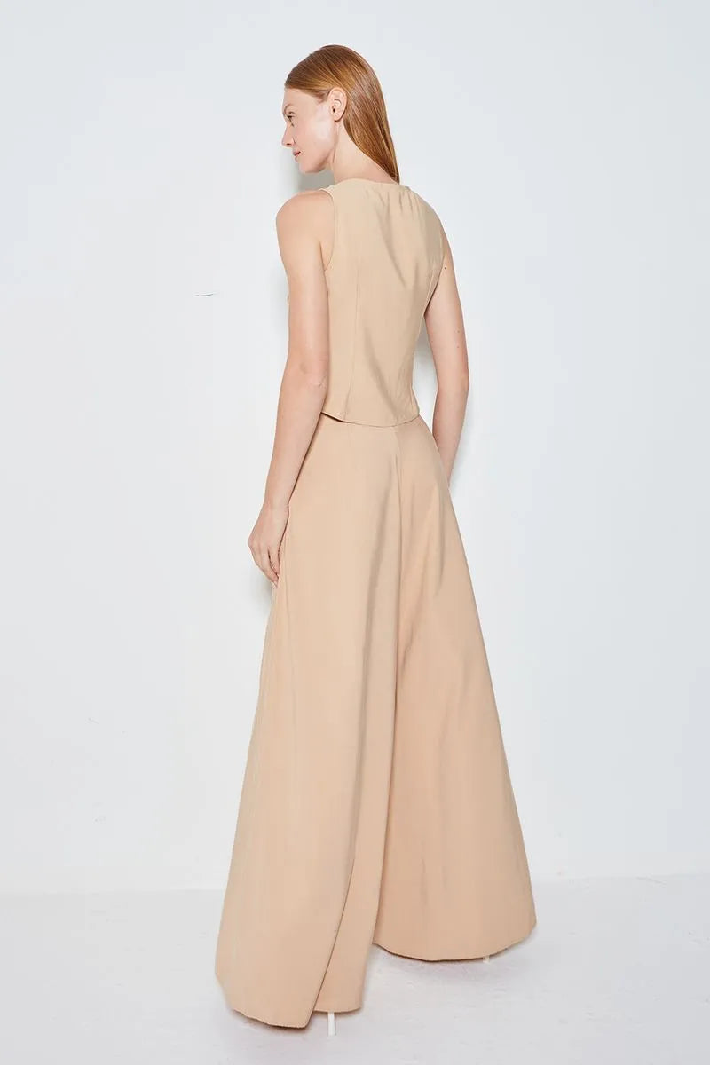 CALÇA PANTALONA VISTA ASSIMETRICA KAKI CLARO