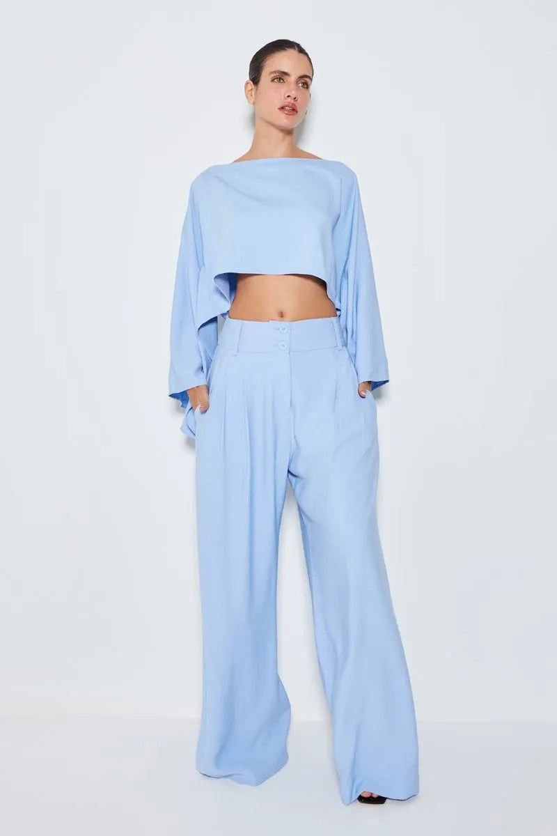 CALCA PANTALONA ALFAIATARIA COM DUAS PREGAS FRENTE AZUL CINDER