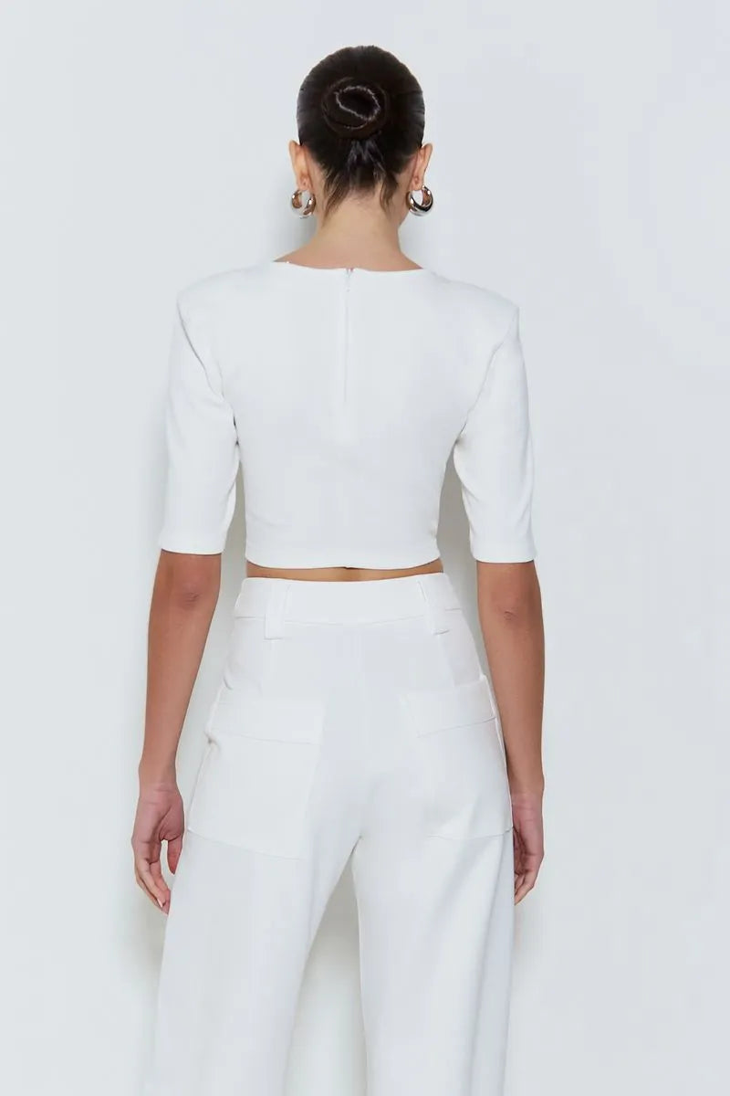 CROPPED MANGA CURTA COM OMBREIRAS OFF WHITE