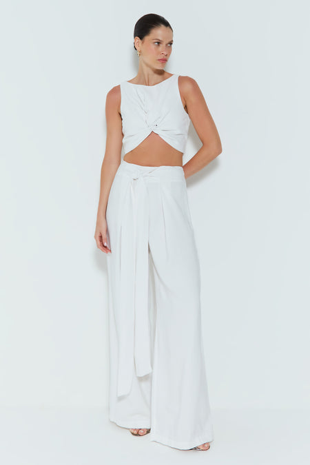 CALÇA PANTALONA COM SOBREPOSICAO E AMARRACAO FRONTAL OFF WHITE