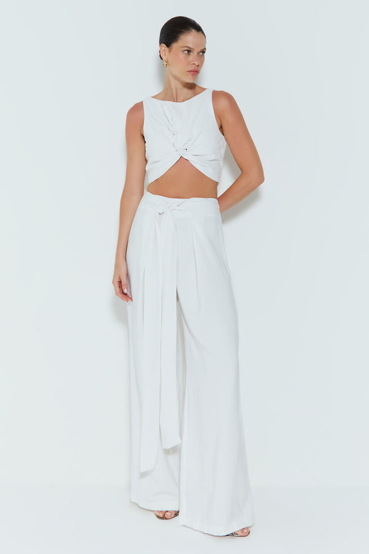 CALÇA PANTALONA COM SOBREPOSICAO E AMARRACAO FRONTAL OFF WHITE