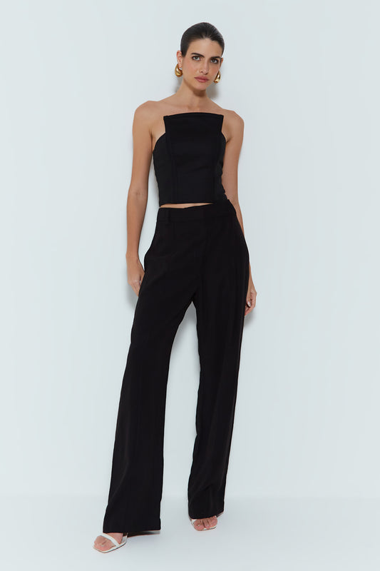 CALÇA RETA COM DETALHE FRENTE PRETO