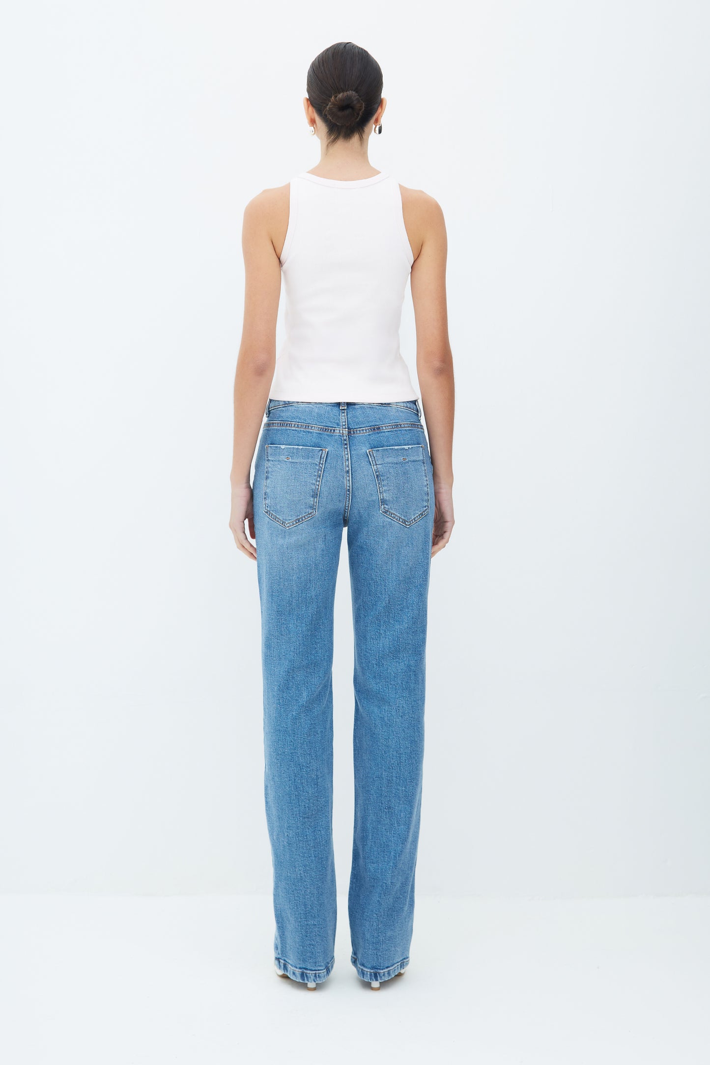 CALÇA RETA JEANS COM COS MEDIO AZUL JEANS