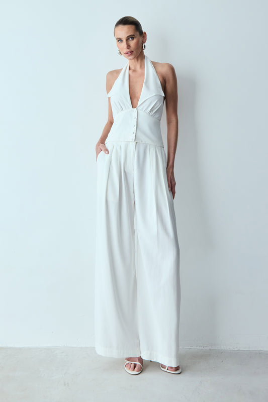 CALCA PANTALONA FLUIDA COM DUAS PREGAS FRENTE OFF WHITE