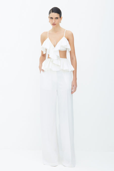 CALCA RETA AMPLA COM FRISO FRONTAL OFF WHITE