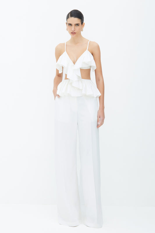 CALCA RETA AMPLA COM FRISO FRONTAL OFF WHITE