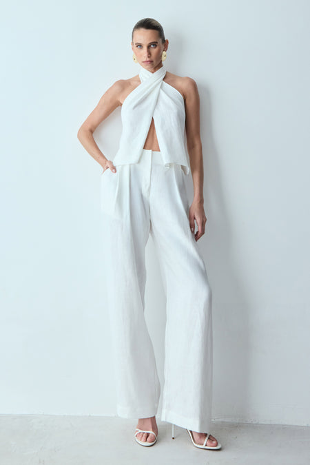 CALÇA RETA CINTURA ALTA COM PREGA FRONTAL BRANCO