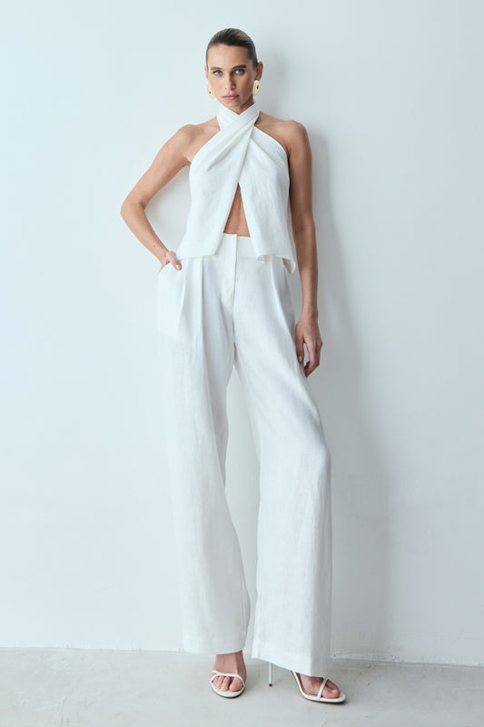 CALÇA RETA CINTURA ALTA COM PREGA FRONTAL BRANCO