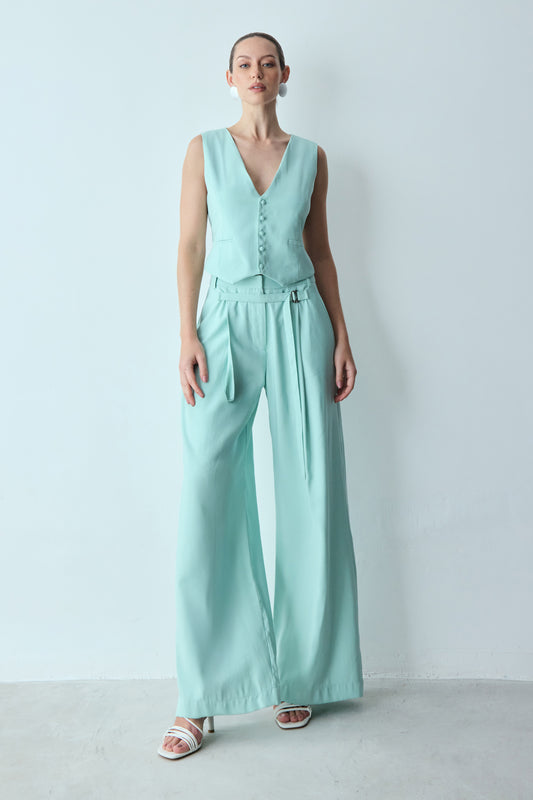 CALCA RETA PREGA E FIVELA FRONTAL VERDE MINT