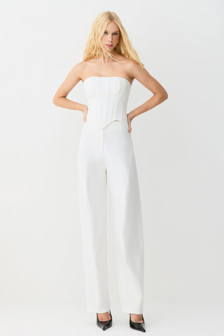 CALCA BAGGY COM RECORTE PESPONTADOS NA DIAGONAL OFF WHITE