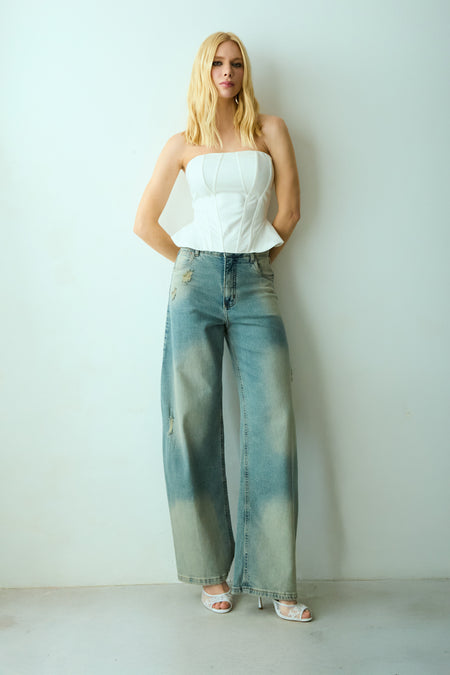 CALCA BAGGY JEANS VINTAGE CINTURA MEDIA AZUL JEANS VINTAGE