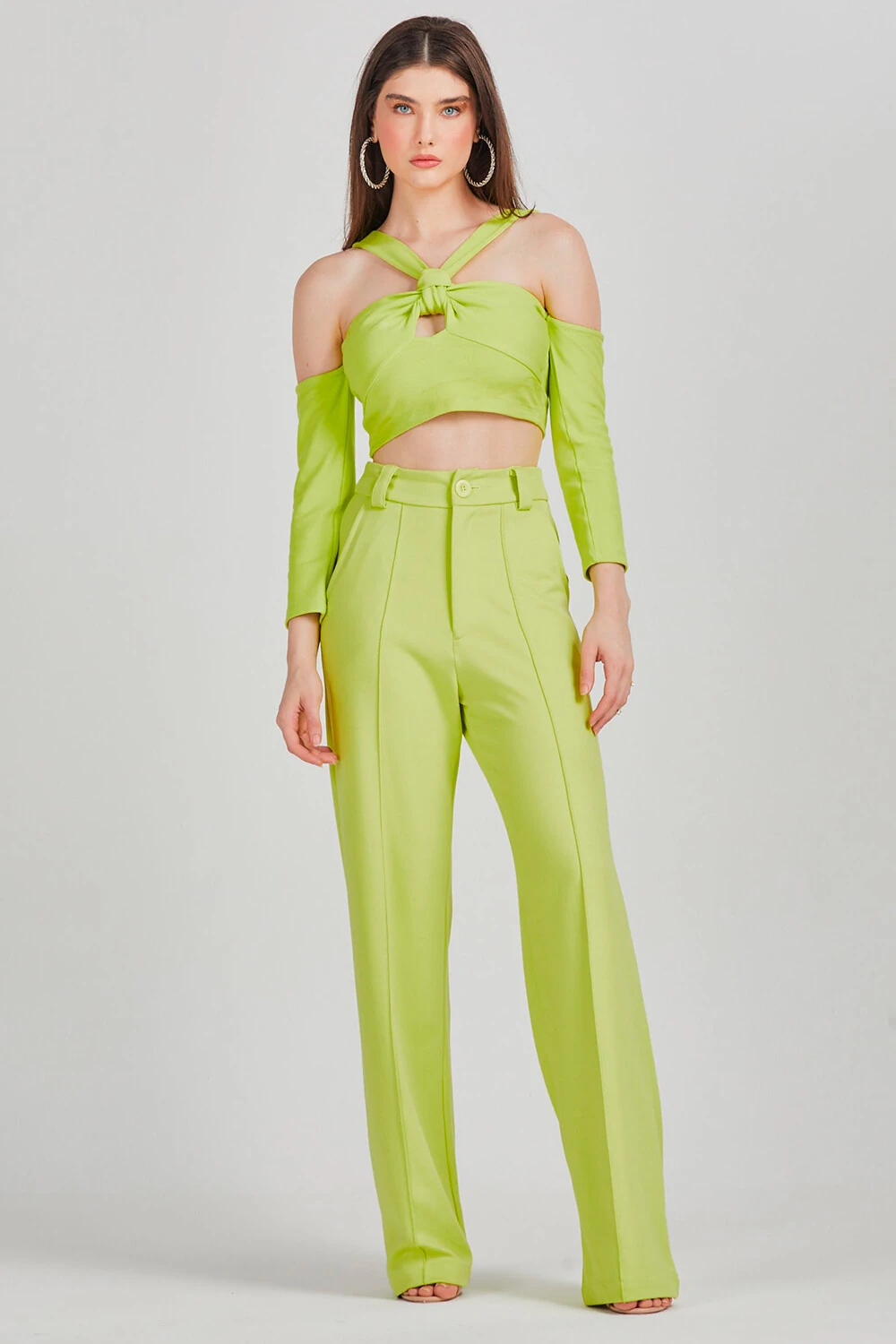 CROPPED MANGA LONGA COM NO NO BUSTO VERDE FLUOR