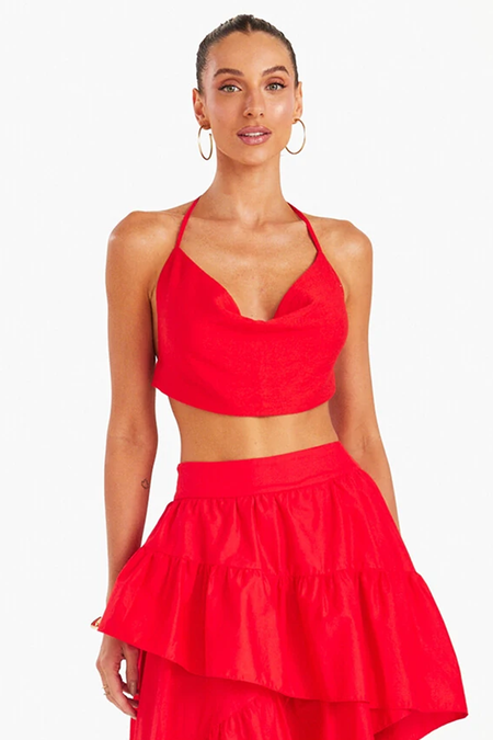 TOP FRENTE ÚNICA COM DECOTE DRAPEADO VERMELHO