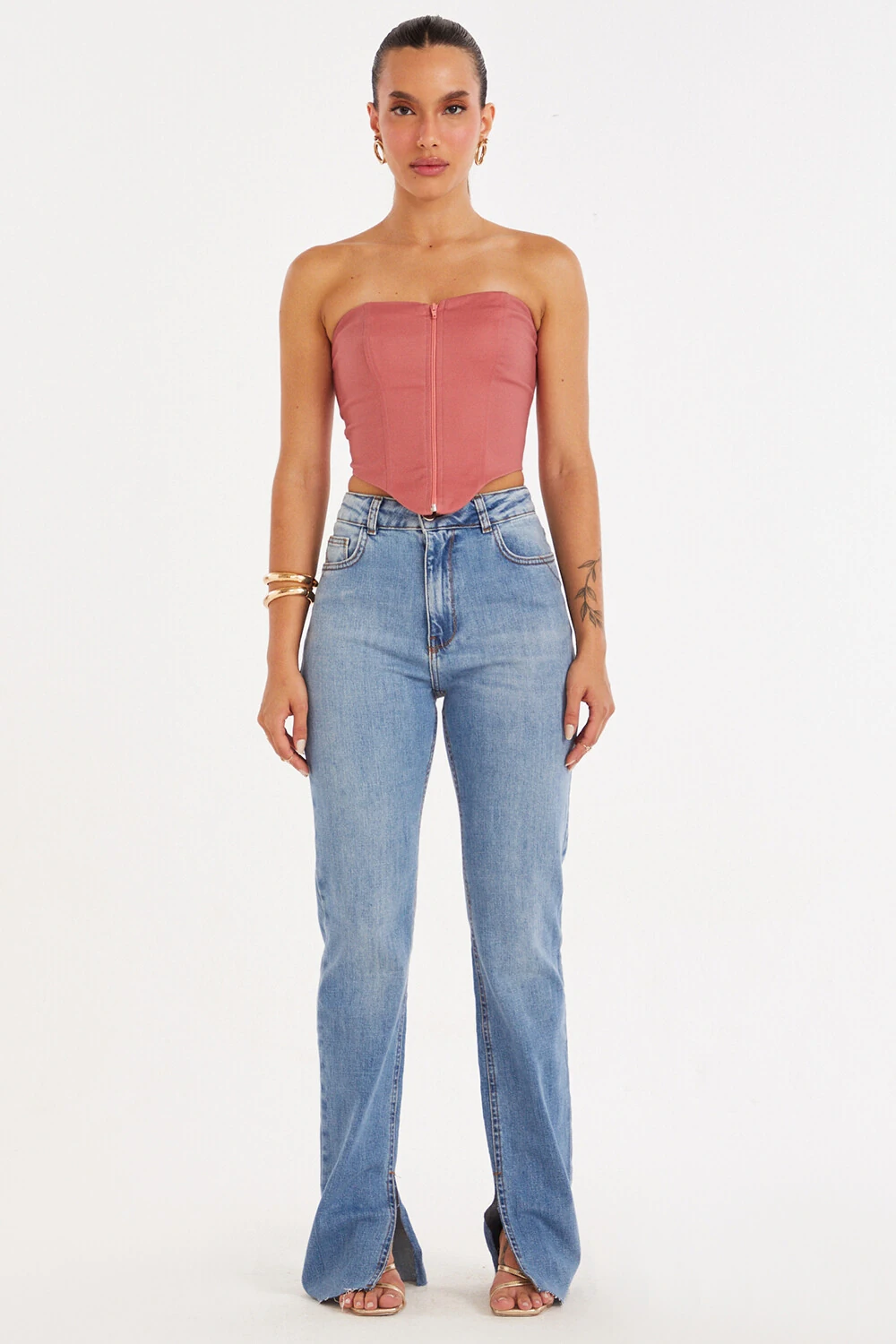 CROPPED TOMARA QUE CAIA COM ZÍPER FRONTAL ROSE ESCURO