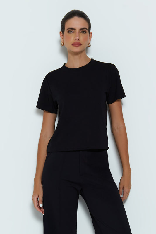 BLUSA MANGA CURTA RETA PRETO