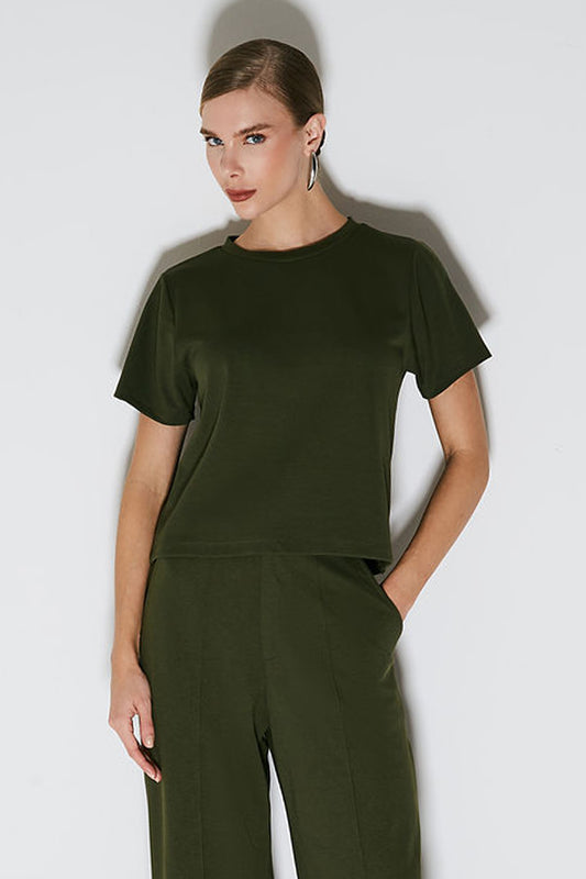 BLUSA MANGA CURTA RETA VERDE MILITAR