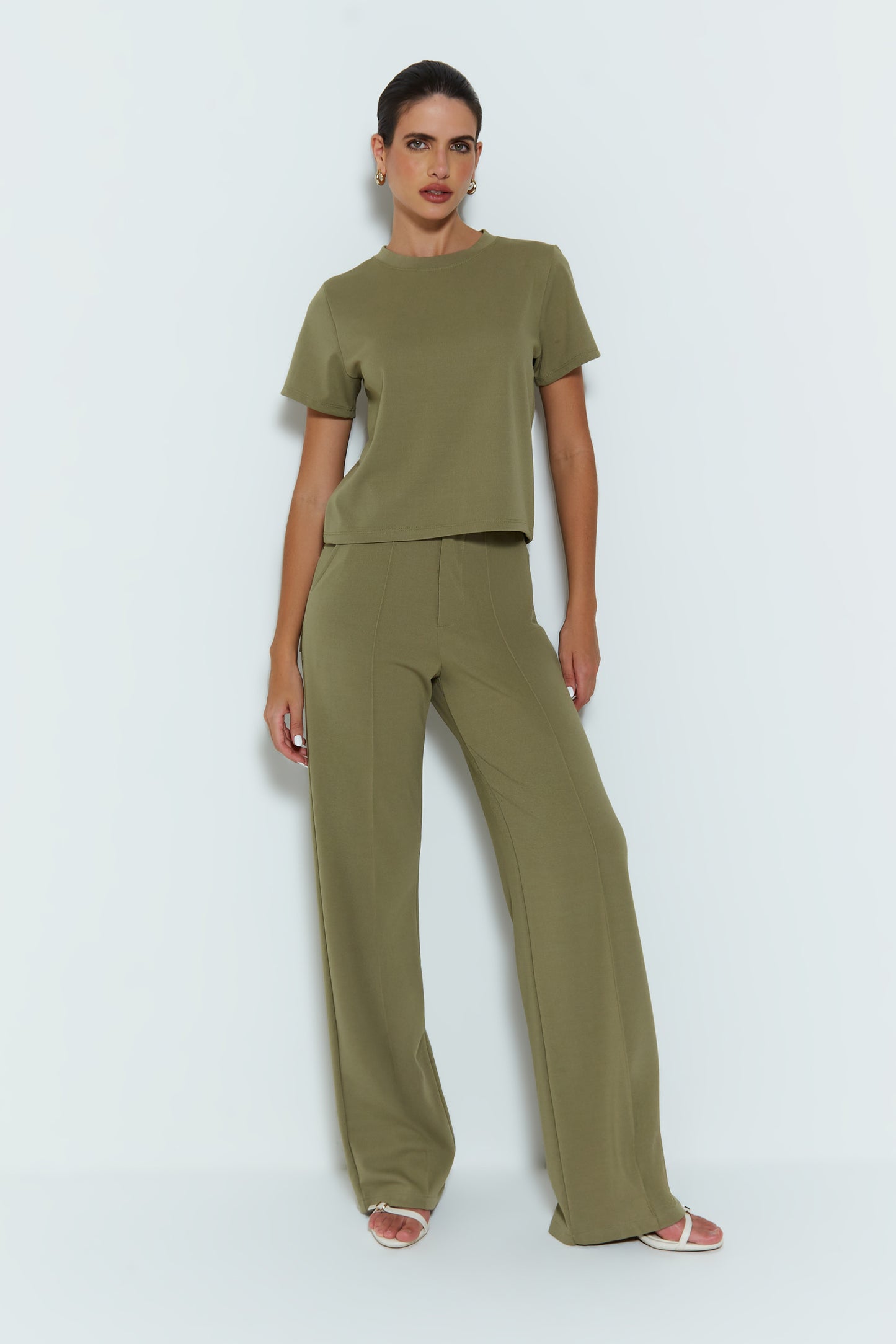 BLUSA MANGA CURTA RETA VERDE MOSS