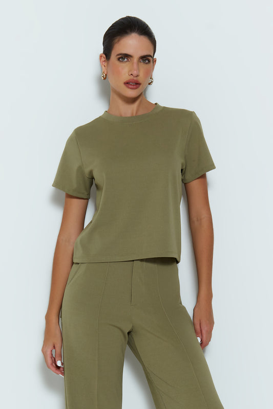 BLUSA MANGA CURTA RETA VERDE MOSS