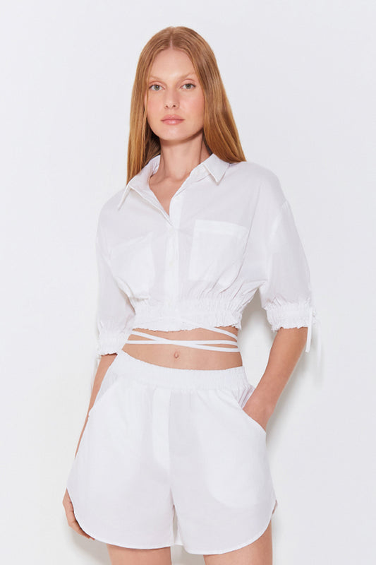 CAMISA MANGA CURTA ELASTICO PUNHO E CINTURA OFF WHITE