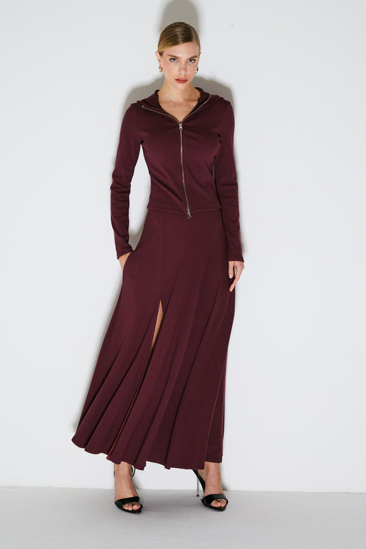 SAIA MIDI COM ELASTICO NA CINTURA BARRA AMPLA VINHO